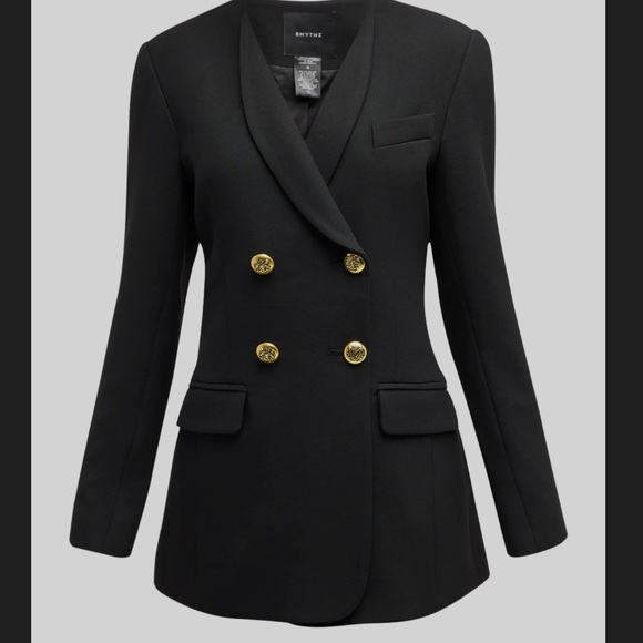 Smythe Collarless Double Breasted Blazer in Black - Picture 3 of 8